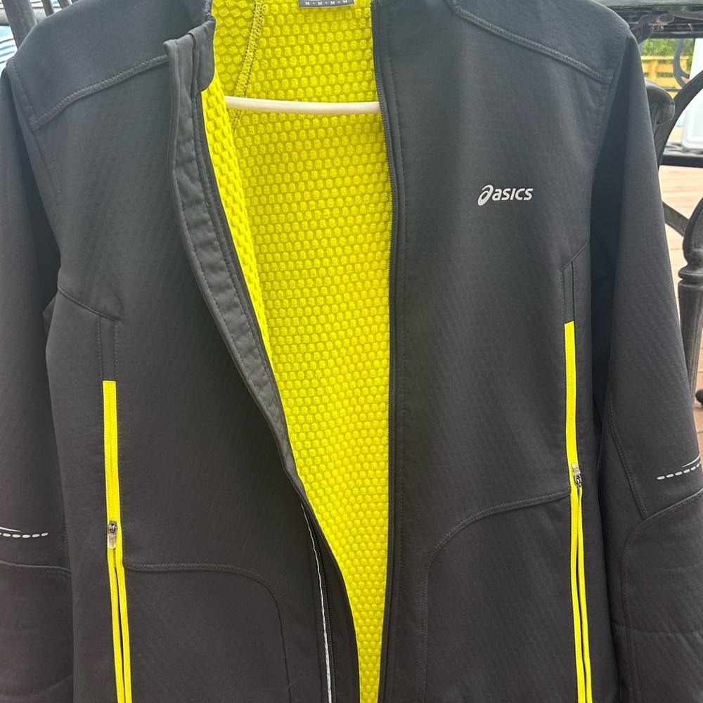 Asics Black and Yellow Performance Jacket with High Collar